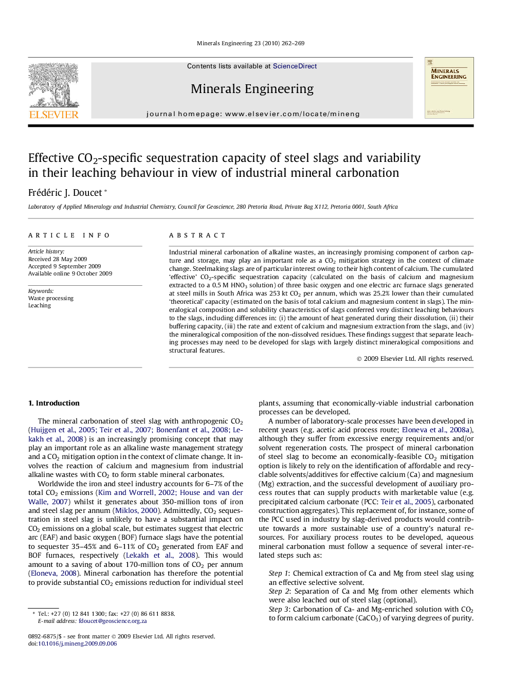 Effective CO2-specific sequestration capacity of steel slags and variability in their leaching behaviour in view of industrial mineral carbonation