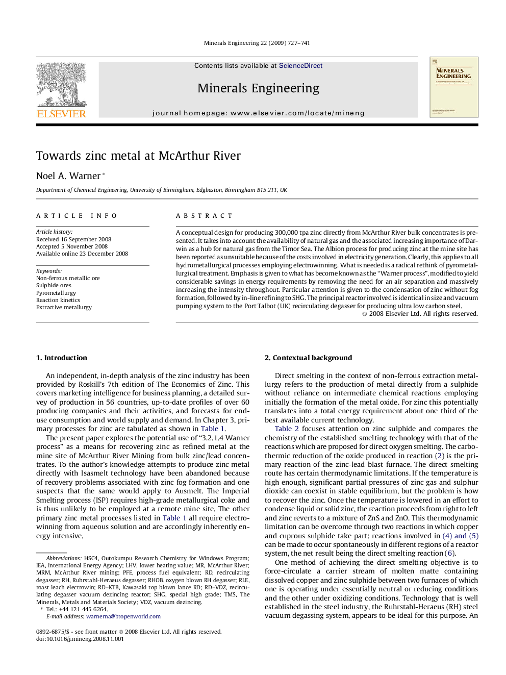 Towards zinc metal at McArthur River