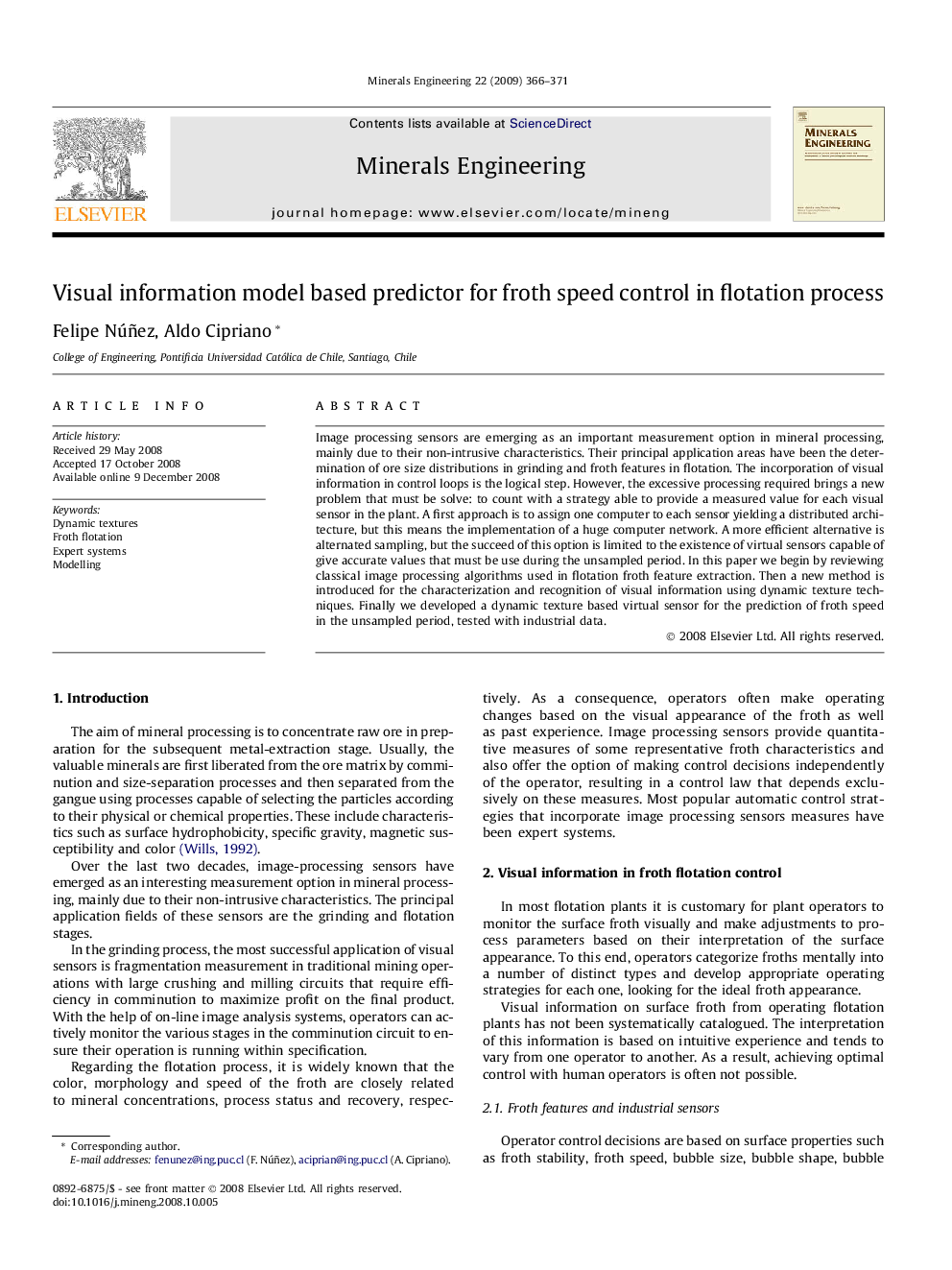 Visual information model based predictor for froth speed control in flotation process