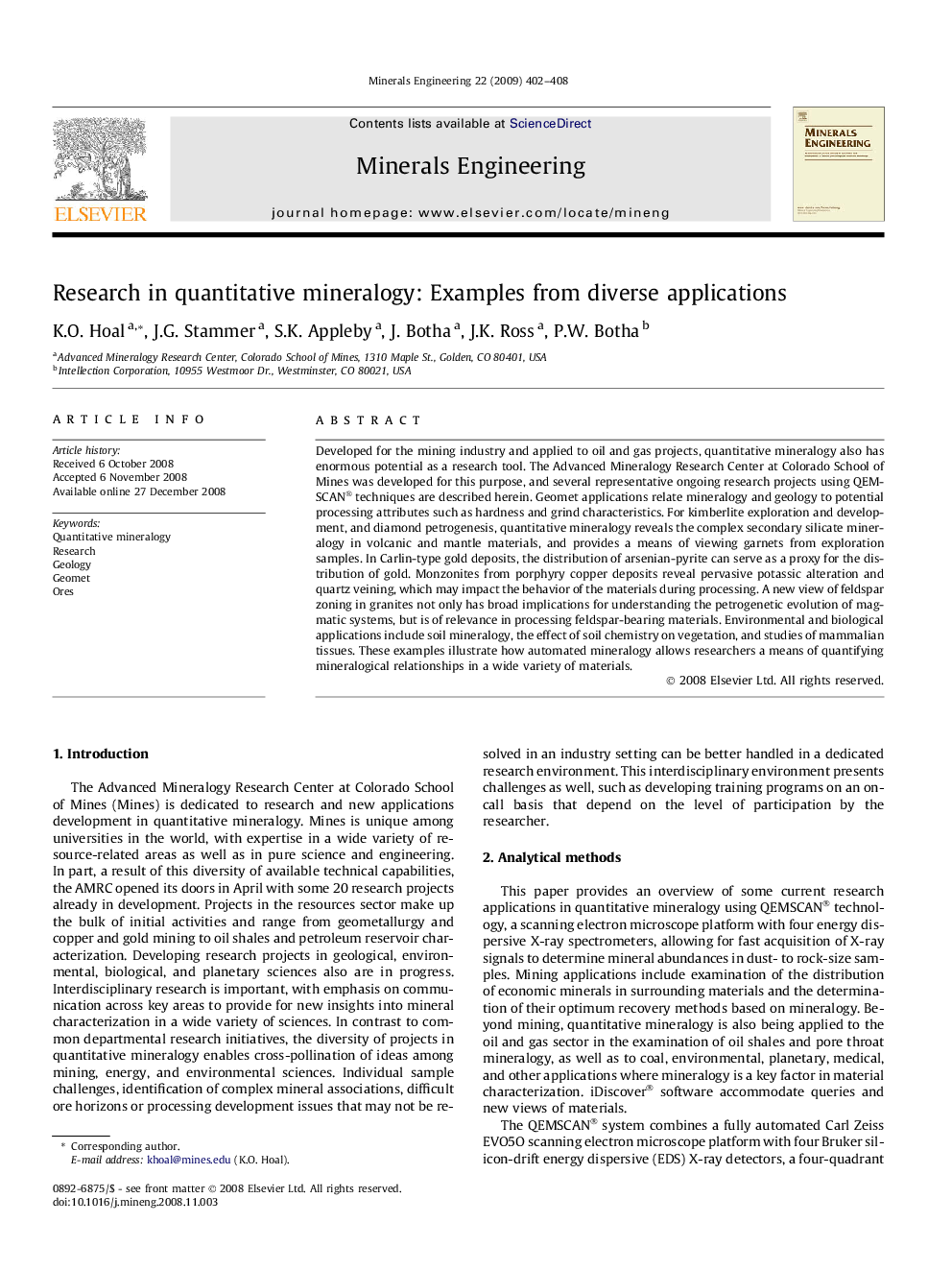 Research in quantitative mineralogy: Examples from diverse applications