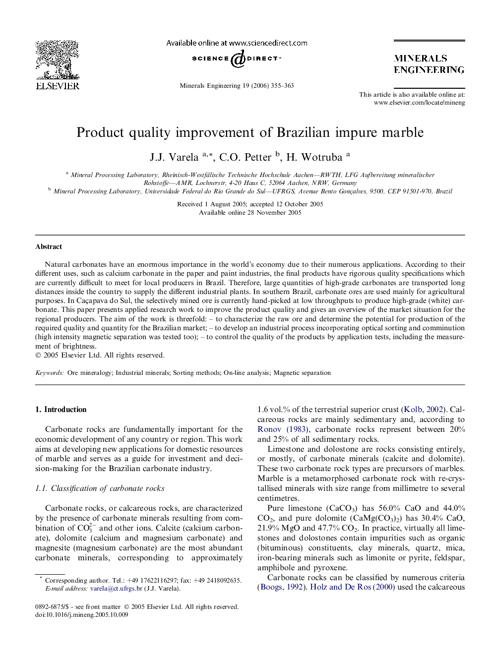 Product quality improvement of Brazilian impure marble