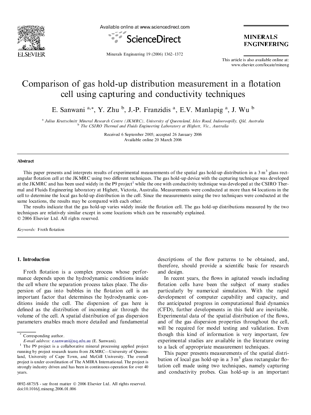 Comparison of gas hold-up distribution measurement in a flotation cell using capturing and conductivity techniques