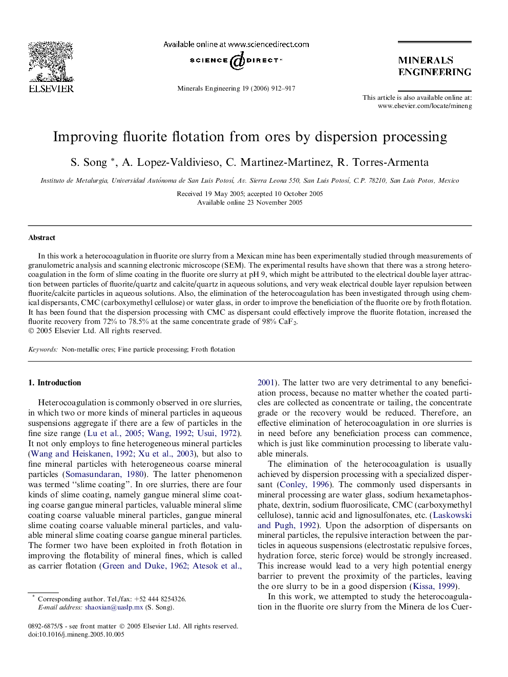 Improving fluorite flotation from ores by dispersion processing