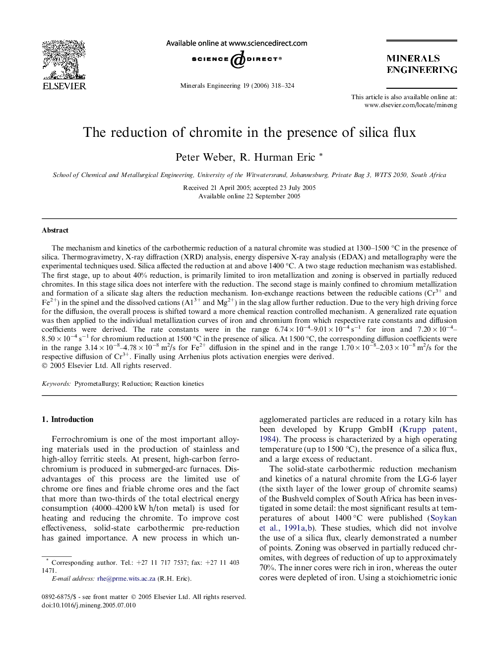 عکس صفحه اول مقاله: The reduction of chromite in the presence of silica flux The reduction of chromite in the presence of silica flux