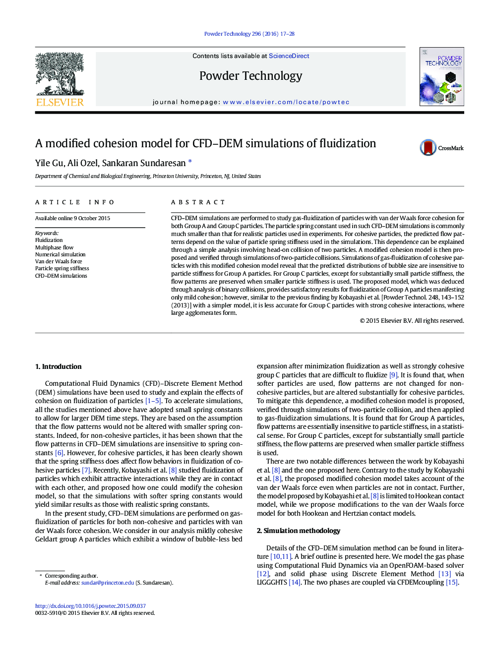 A modified cohesion model for CFD–DEM simulations of fluidization