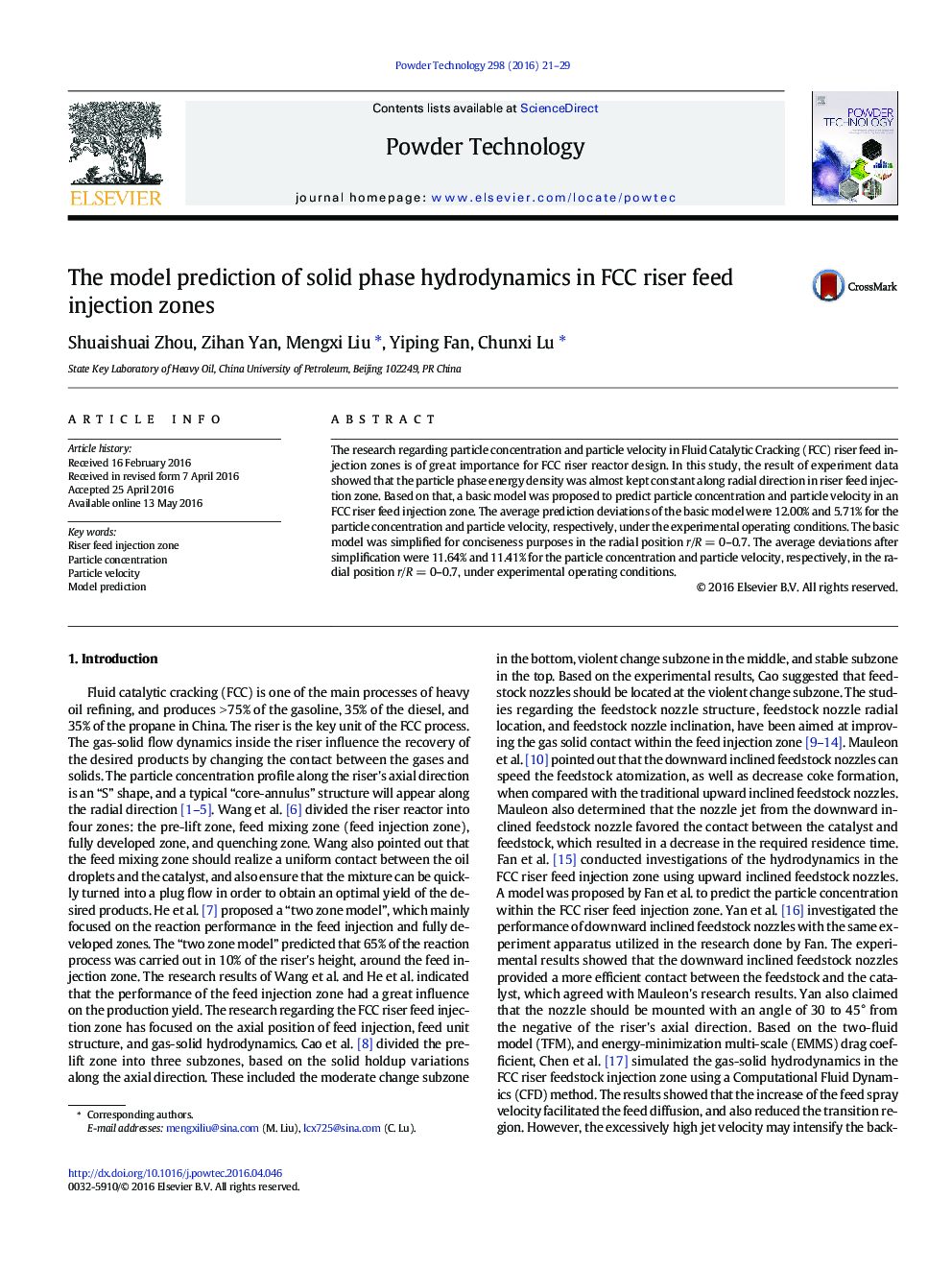 The model prediction of solid phase hydrodynamics in FCC riser feed injection zones