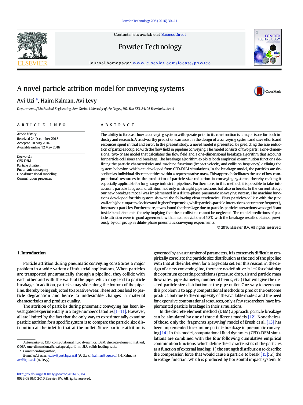 A novel particle attrition model for conveying systems