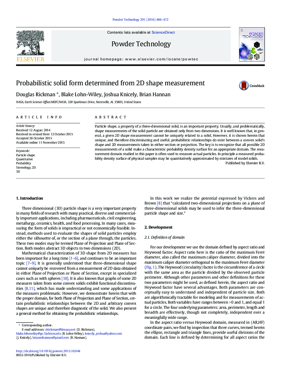 Probabilistic solid form determined from 2D shape measurement