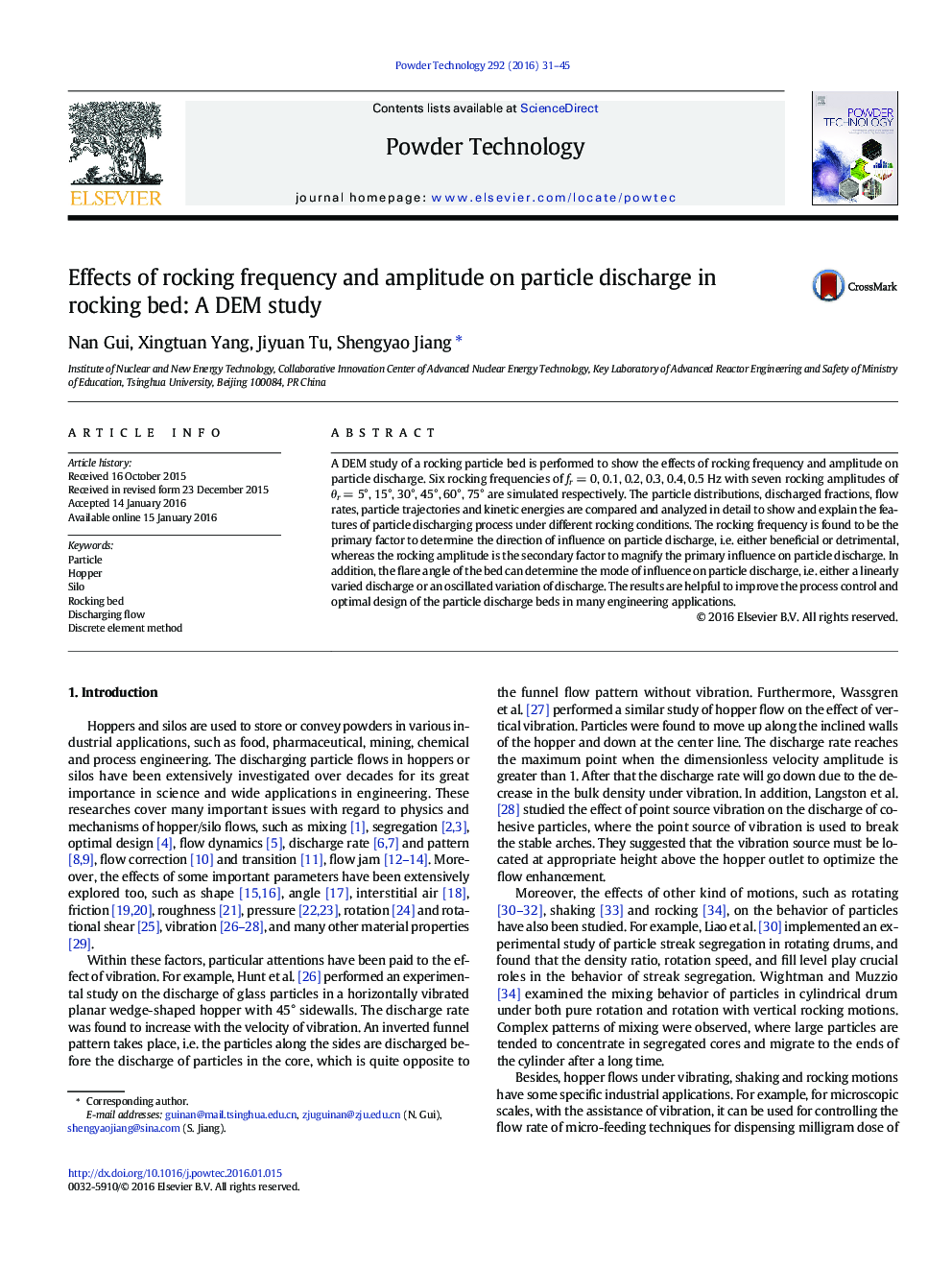 Effects of rocking frequency and amplitude on particle discharge in rocking bed: A DEM study