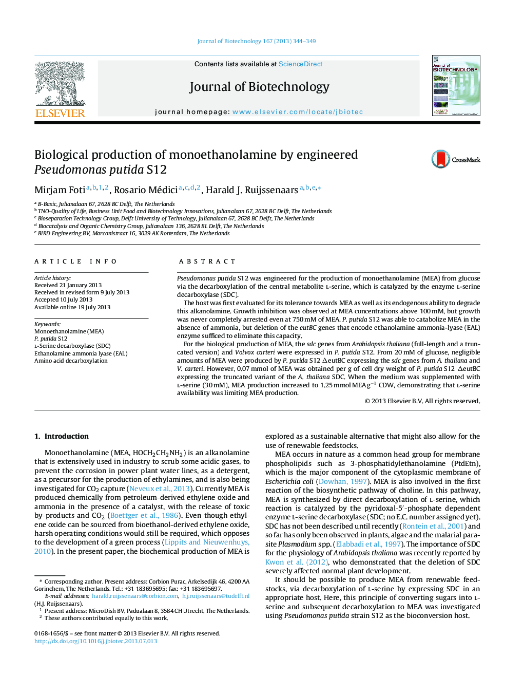 Biological production of monoethanolamine by engineered Pseudomonas putida S12