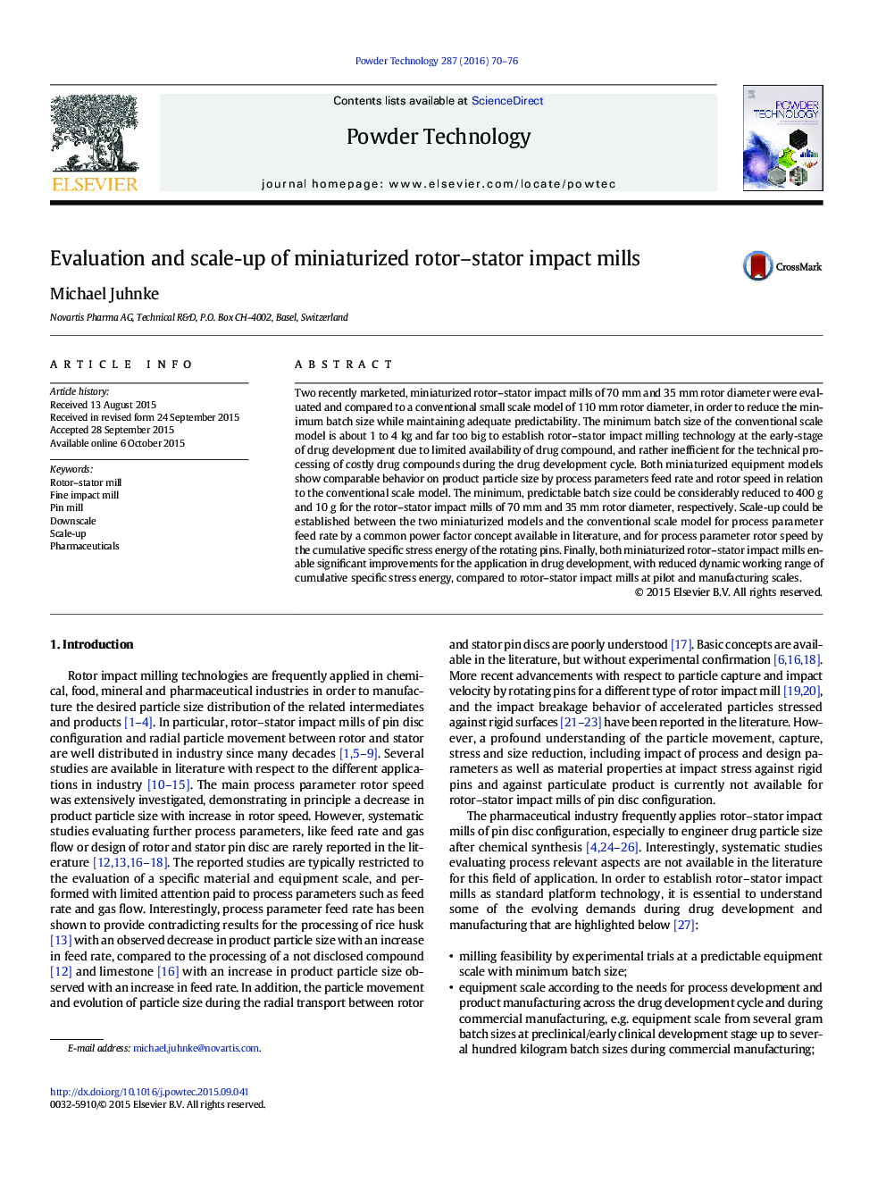 Evaluation and scale-up of miniaturized rotor–stator impact mills