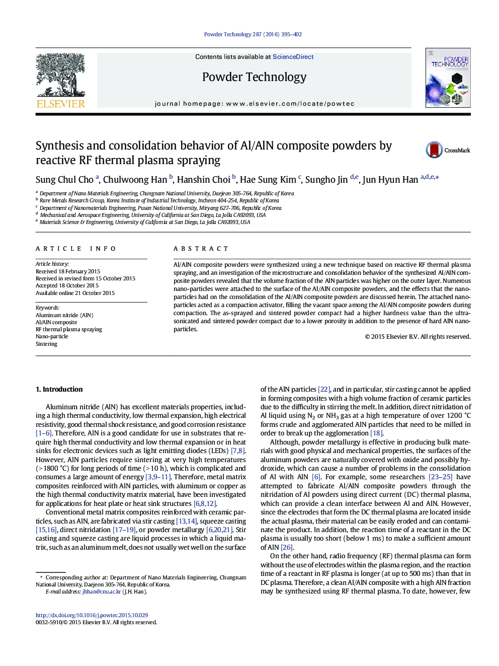 Synthesis and consolidation behavior of Al/AlN composite powders by reactive RF thermal plasma spraying