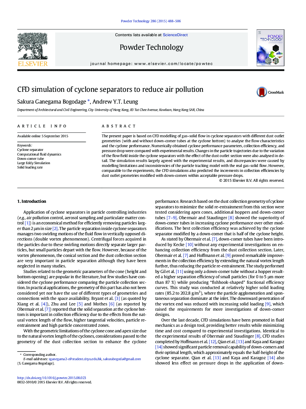 CFD simulation of cyclone separators to reduce air pollution