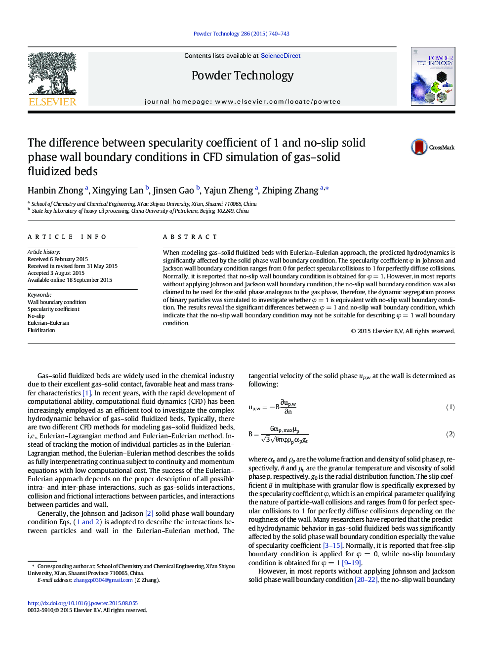 The difference between specularity coefficient of 1 and no-slip solid phase wall boundary conditions in CFD simulation of gas–solid fluidized beds