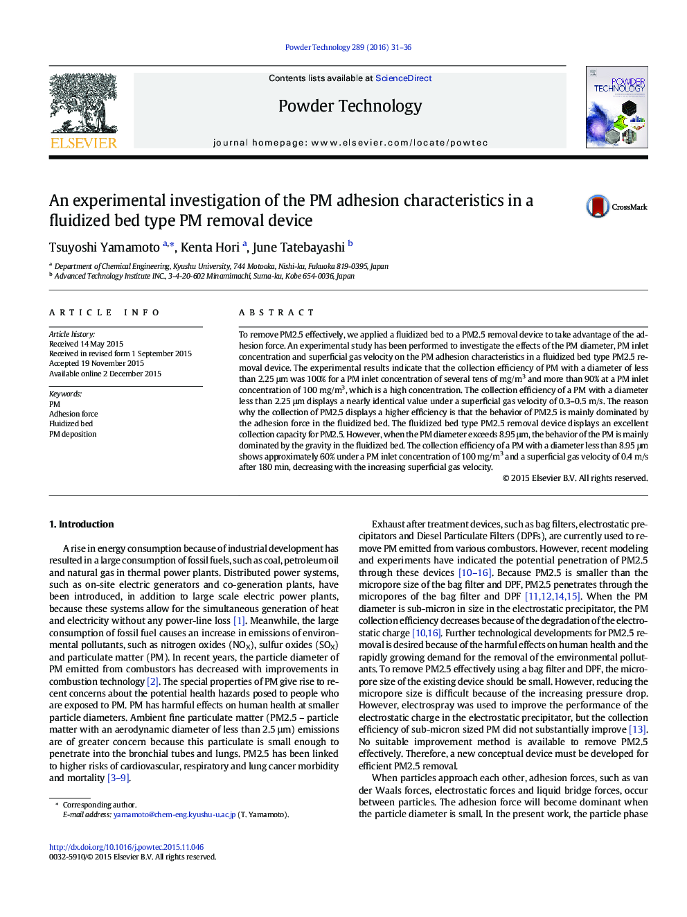 An experimental investigation of the PM adhesion characteristics in a fluidized bed type PM removal device