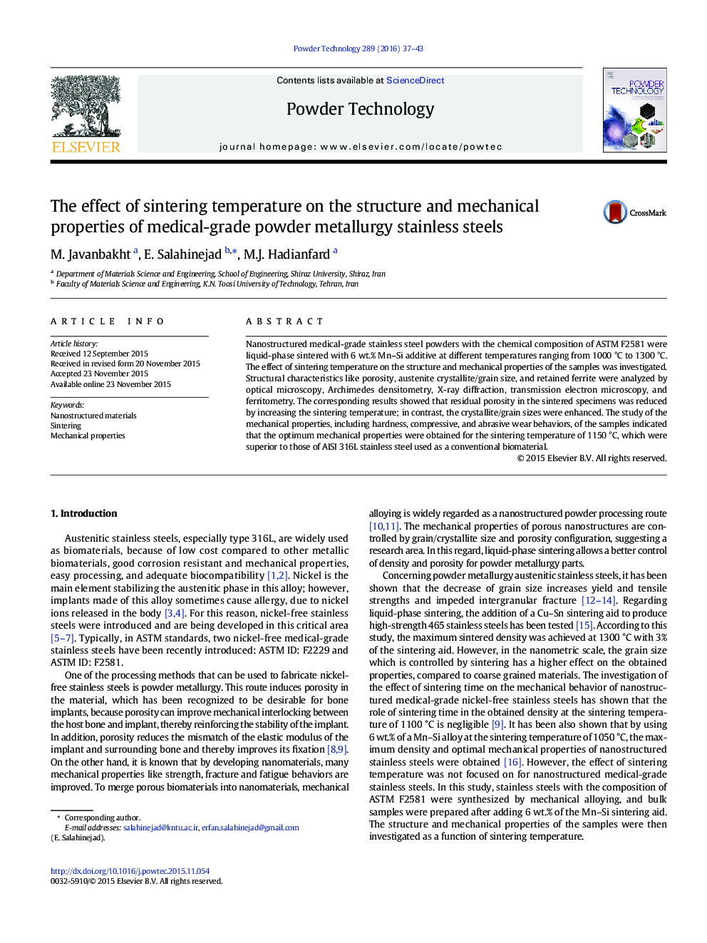 The effect of sintering temperature on the structure and mechanical properties of medical-grade powder metallurgy stainless steels