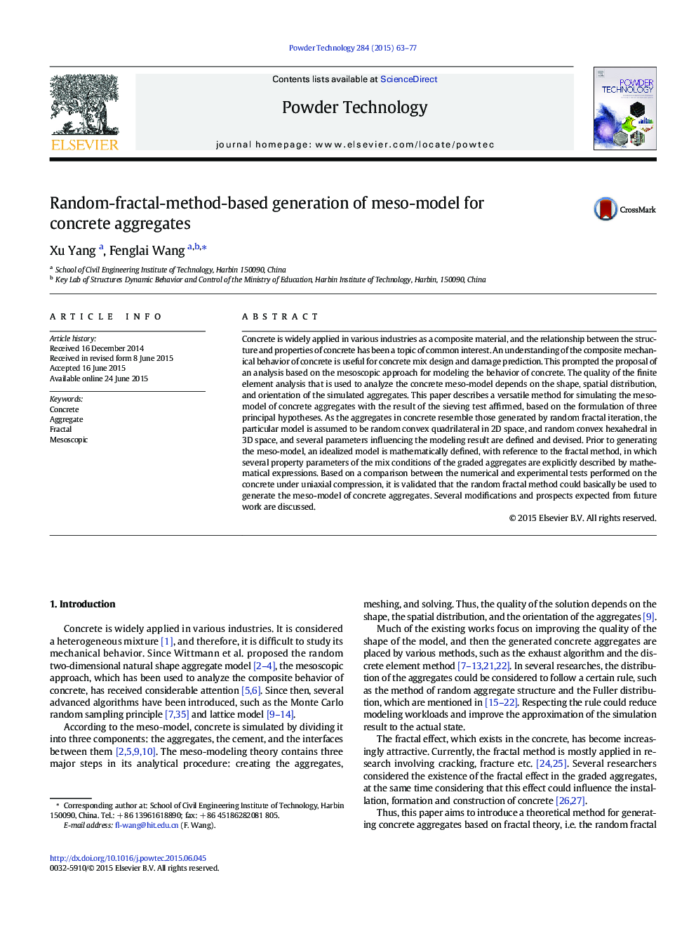 Random-fractal-method-based generation of meso-model for concrete aggregates