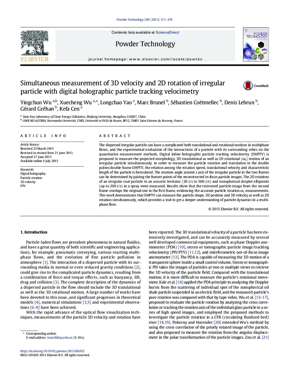 Simultaneous measurement of 3D velocity and 2D rotation of irregular particle with digital holographic particle tracking velocimetry