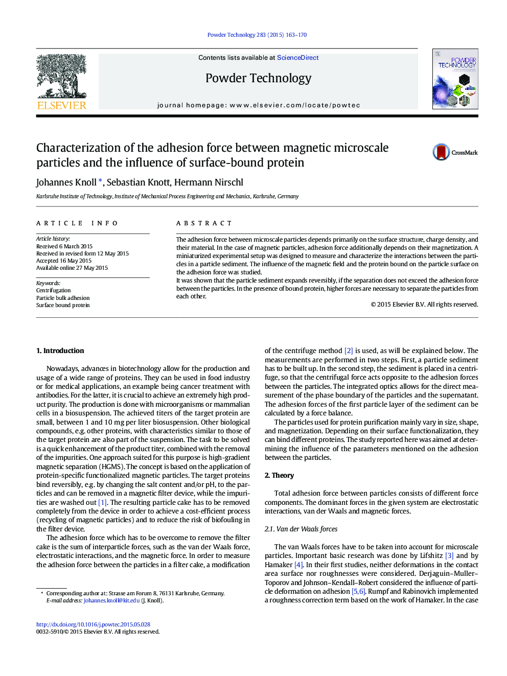 Characterization of the adhesion force between magnetic microscale particles and the influence of surface-bound protein