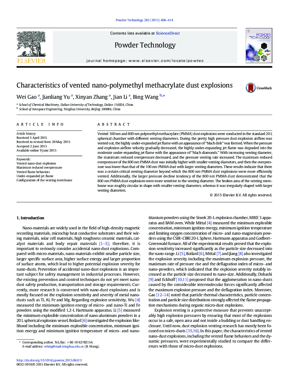Characteristics of vented nano-polymethyl methacrylate dust explosions
