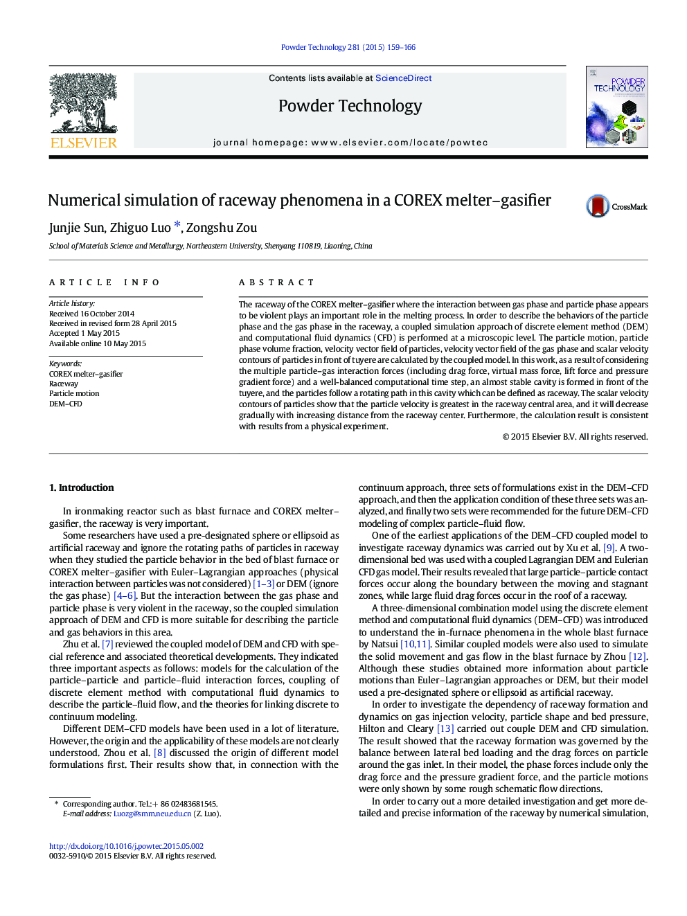 Numerical simulation of raceway phenomena in a COREX melter–gasifier