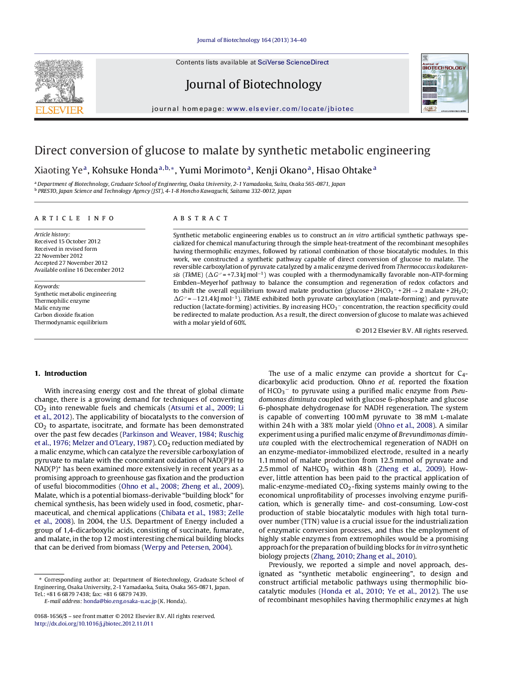 Direct conversion of glucose to malate by synthetic metabolic engineering