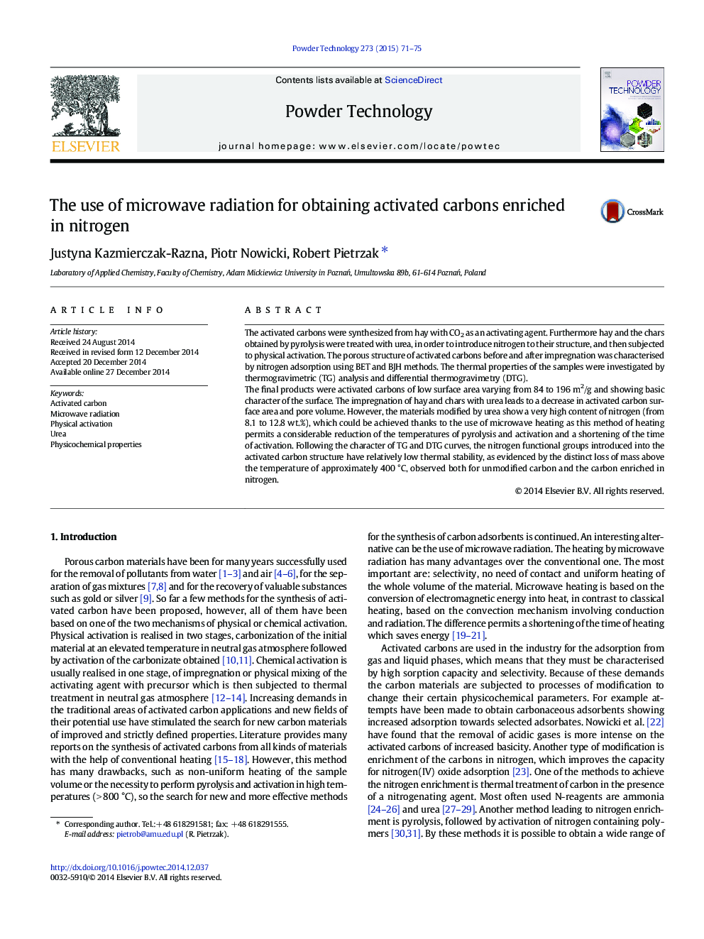 The use of microwave radiation for obtaining activated carbons enriched in nitrogen