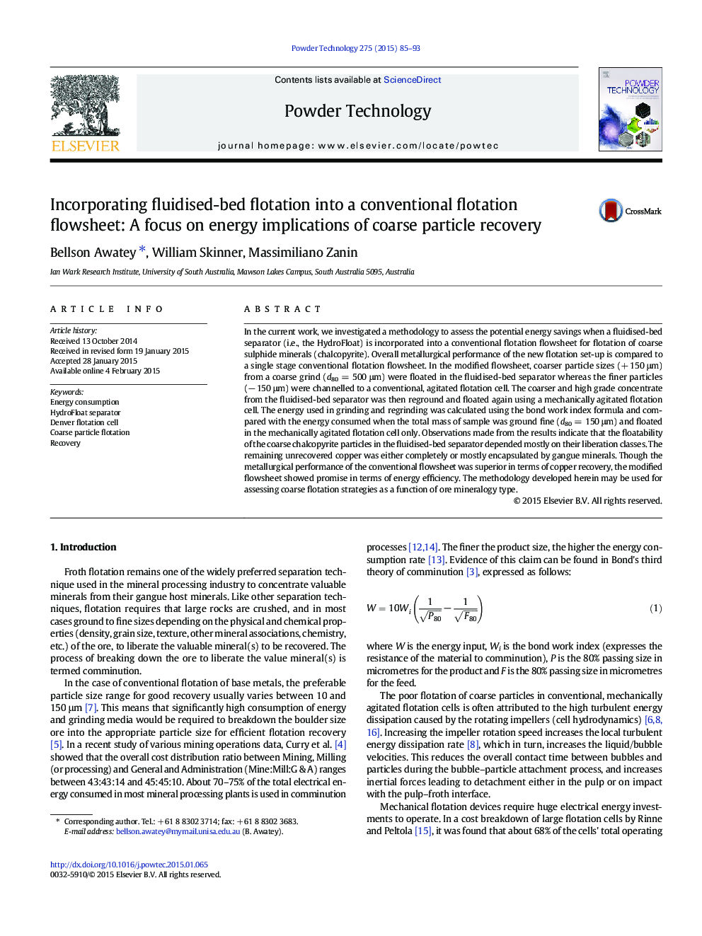 Incorporating fluidised-bed flotation into a conventional flotation flowsheet: A focus on energy implications of coarse particle recovery