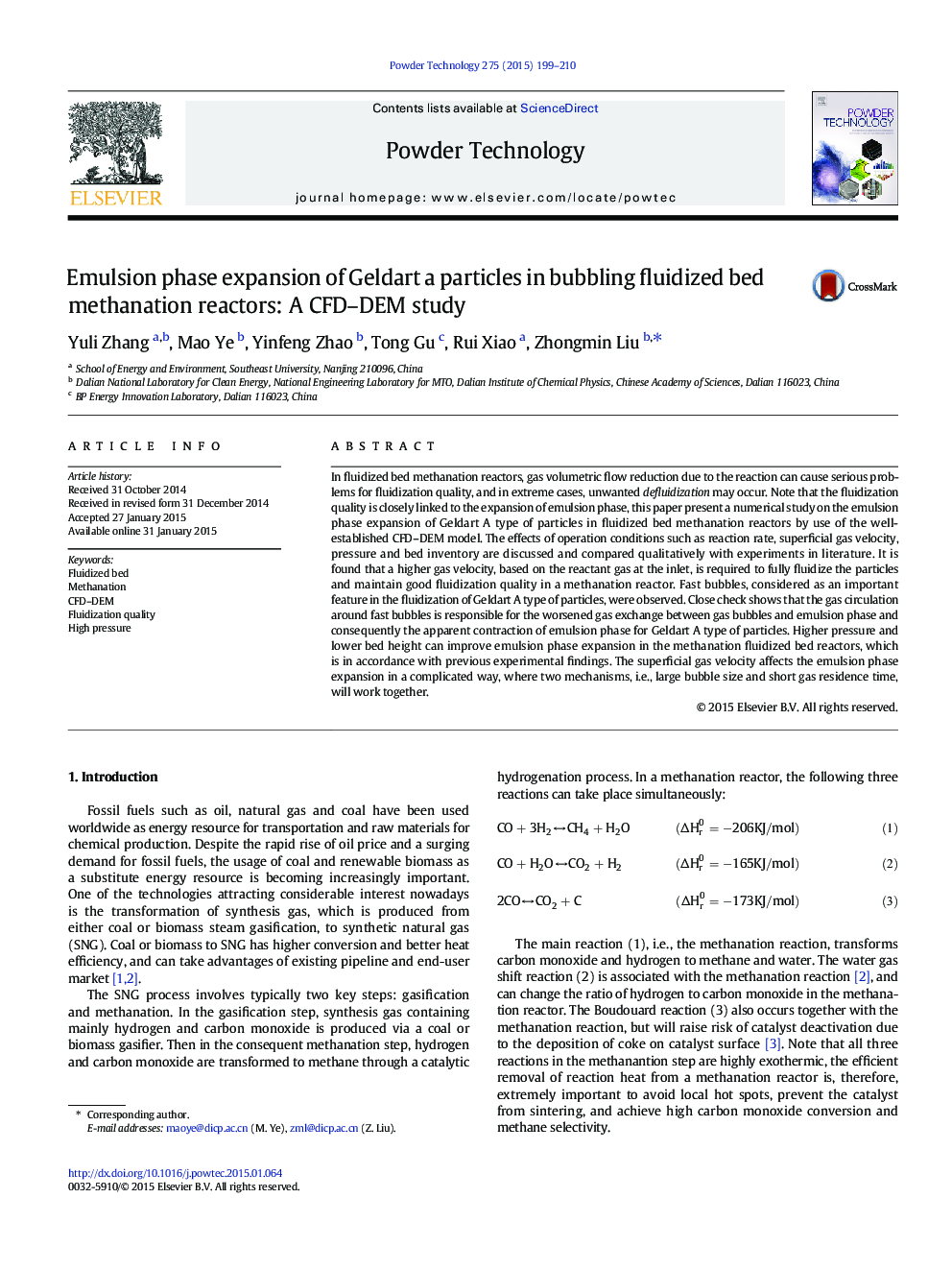 Emulsion phase expansion of Geldart a particles in bubbling fluidized bed methanation reactors: A CFD–DEM study