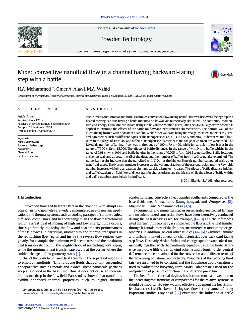 Mixed convective nanofluid flow in a channel having backward-facing step with a baffle