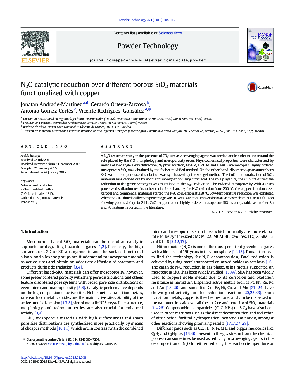 N2O catalytic reduction over different porous SiO2 materials functionalized with copper