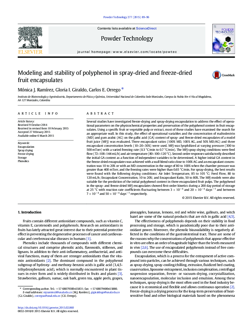 Modeling and stability of polyphenol in spray-dried and freeze-dried fruit encapsulates