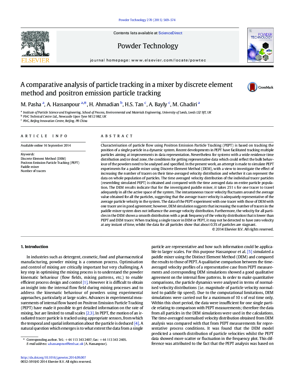 A comparative analysis of particle tracking in a mixer by discrete element method and positron emission particle tracking