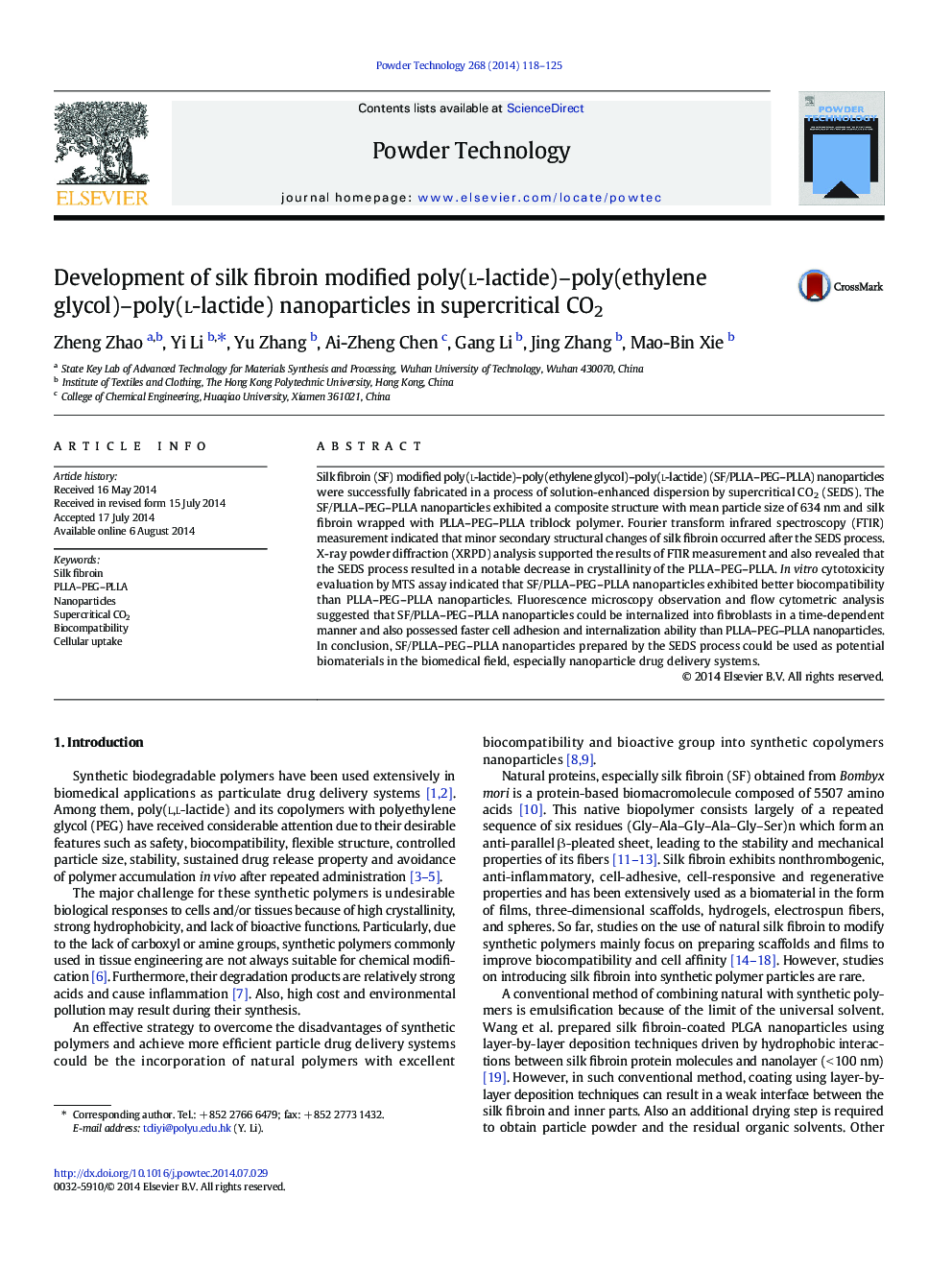 Development of silk fibroin modified poly(l-lactide)–poly(ethylene glycol)–poly(l-lactide) nanoparticles in supercritical CO2