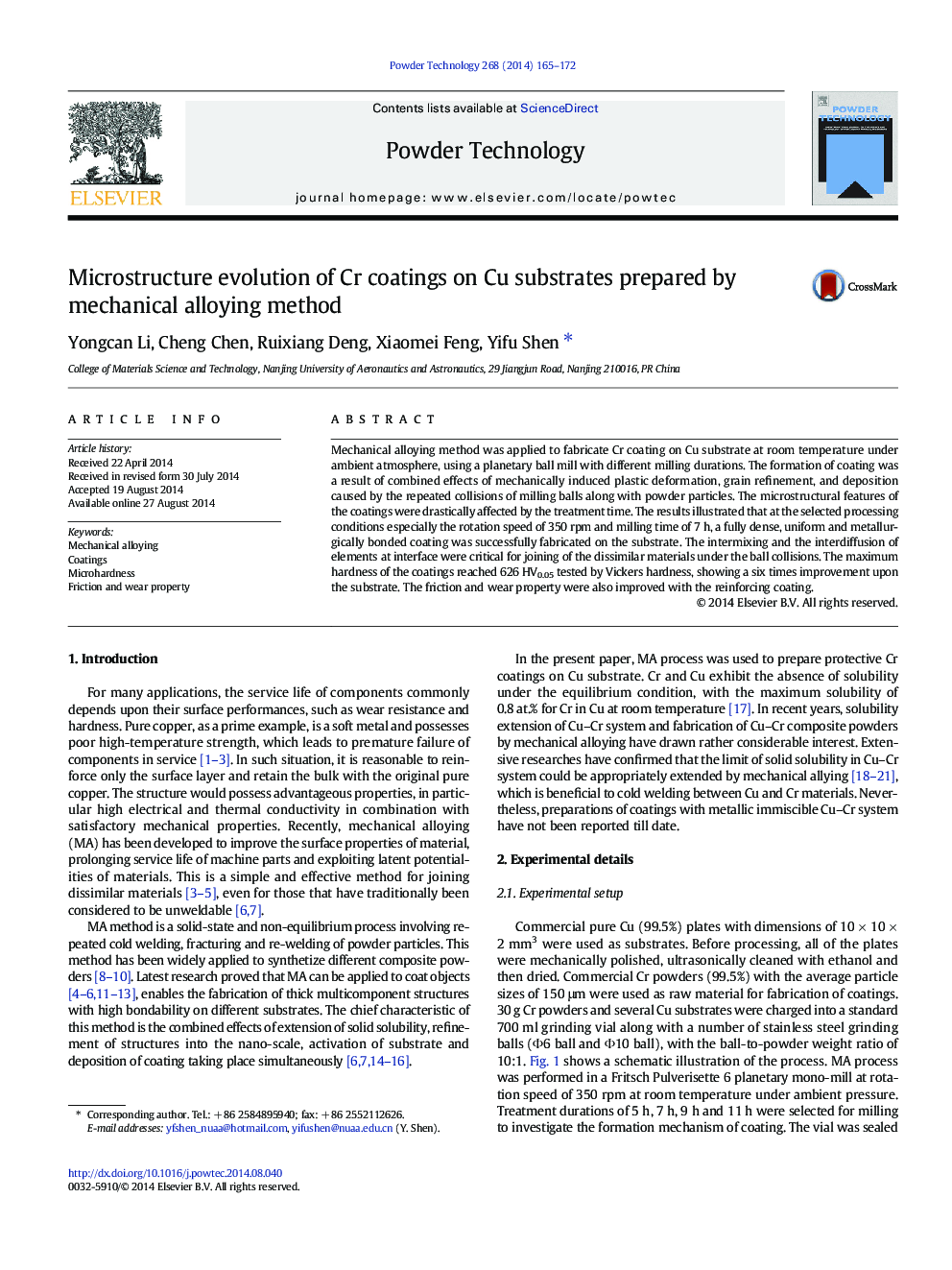 Microstructure evolution of Cr coatings on Cu substrates prepared by mechanical alloying method