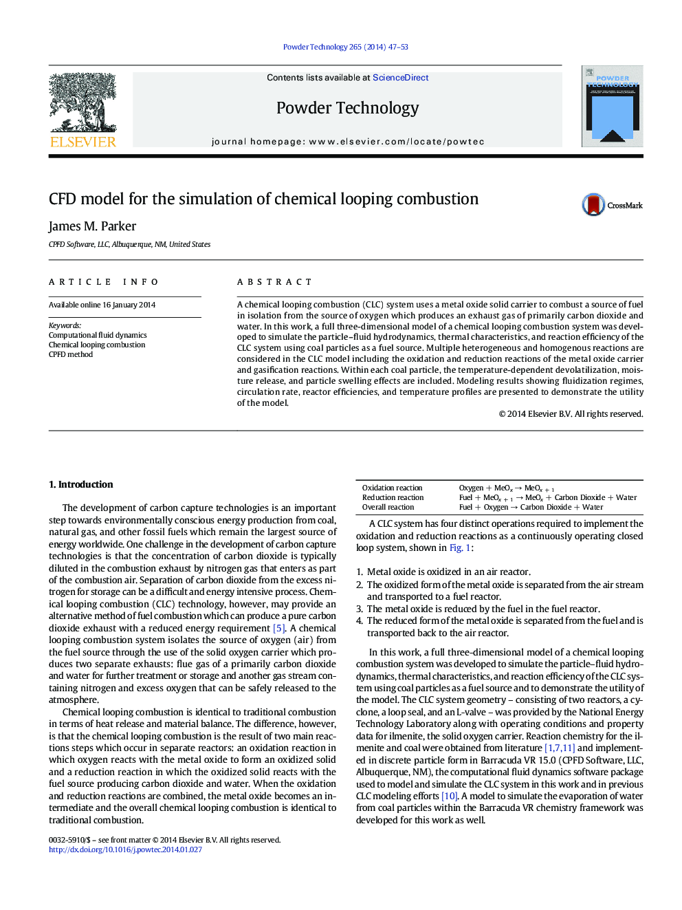 عکس صفحه اول مقاله: CFD model for the simulation of chemical looping combustion CFD model for the simulation of chemical looping combustion