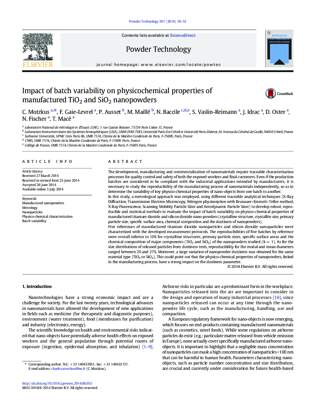 Impact of batch variability on physicochemical properties of manufactured TiO2 and SiO2 nanopowders