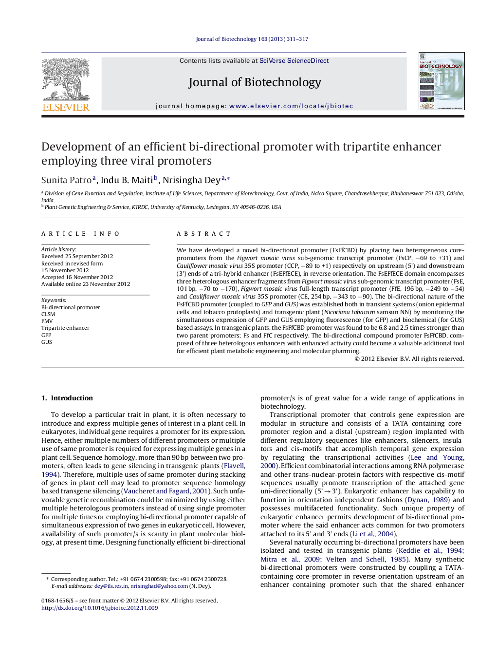 عکس صفحه اول مقاله: Development of an efficient bi-directional promoter with tripartite enhancer employing three viral promoters Development of an efficient bi-directional promoter with tripartite enhancer employing three viral promoters