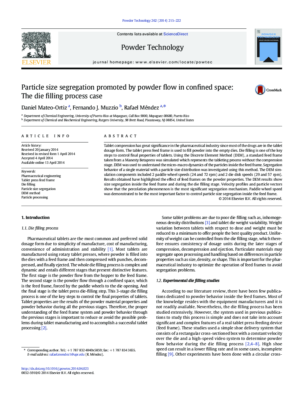 Particle size segregation promoted by powder flow in confined space: The die filling process case