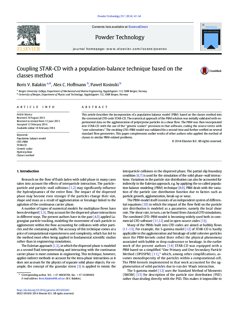 Coupling STAR-CD with a population-balance technique based on the classes method