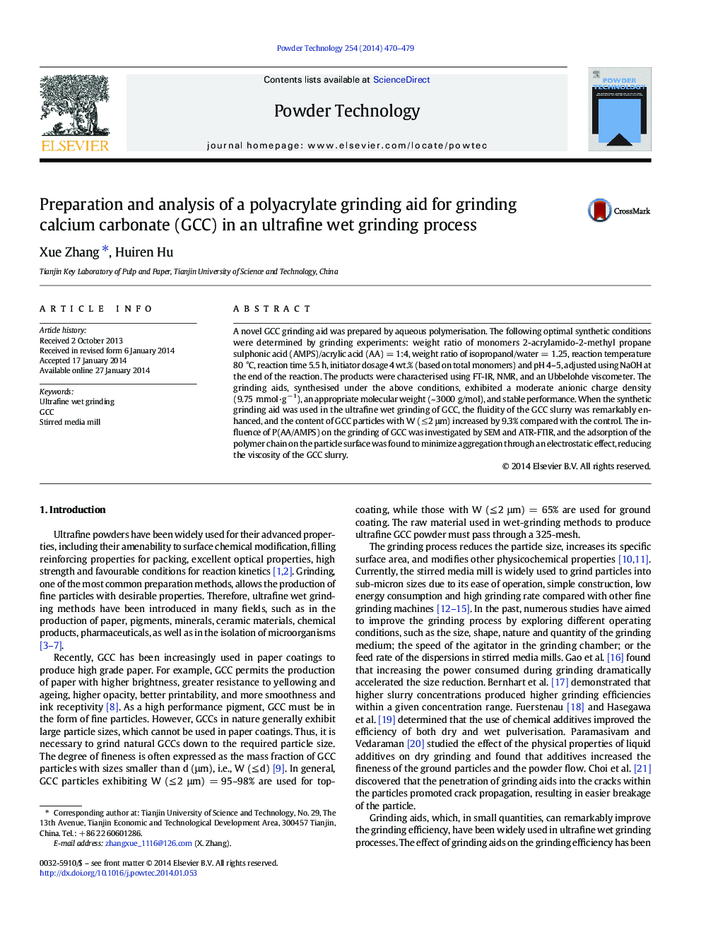 Preparation and analysis of a polyacrylate grinding aid for grinding calcium carbonate (GCC) in an ultrafine wet grinding process