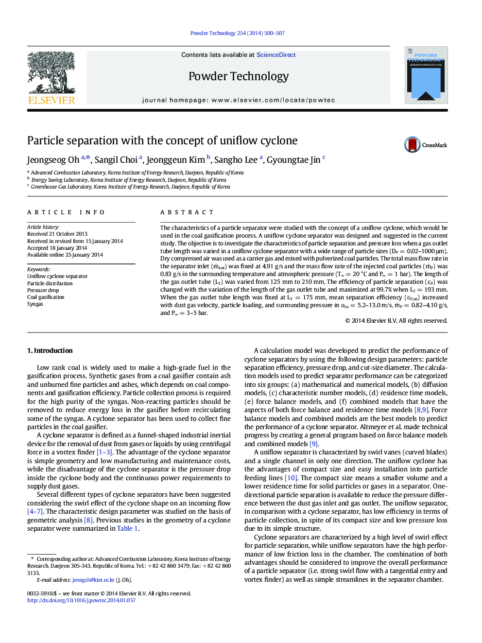 Particle separation with the concept of uniflow cyclone