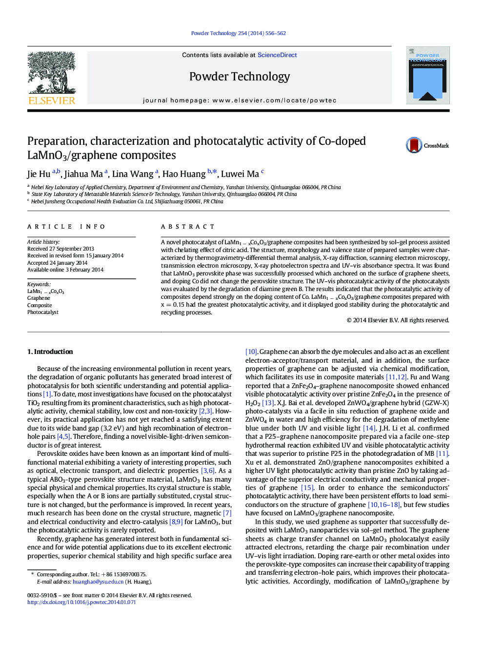 Preparation, characterization and photocatalytic activity of Co-doped LaMnO3/graphene composites