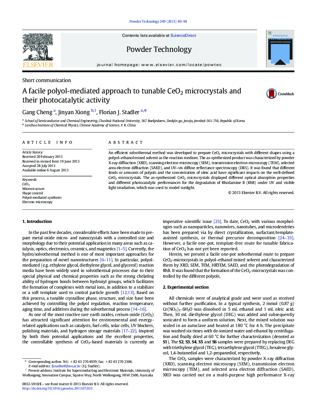 A facile polyol-mediated approach to tunable CeO2 microcrystals and their photocatalytic activity