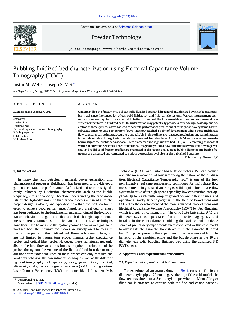 Bubbling fluidized bed characterization using Electrical Capacitance Volume Tomography (ECVT)