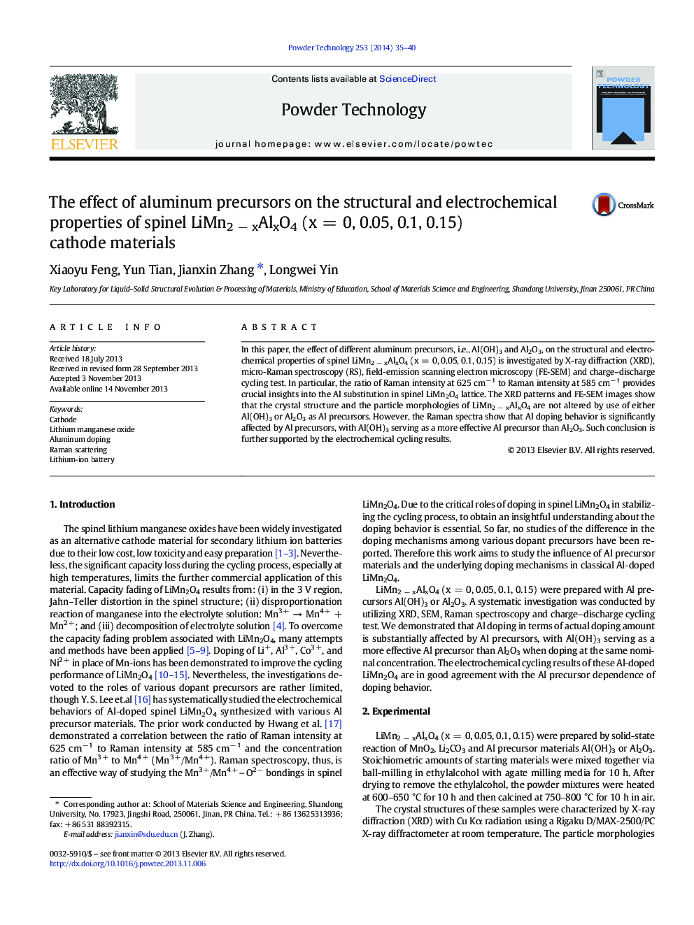 The effect of aluminum precursors on the structural and electrochemical properties of spinel LiMn2Â âÂ xAlxO4 (xÂ =Â 0, 0.05, 0.1, 0.15) cathode materials