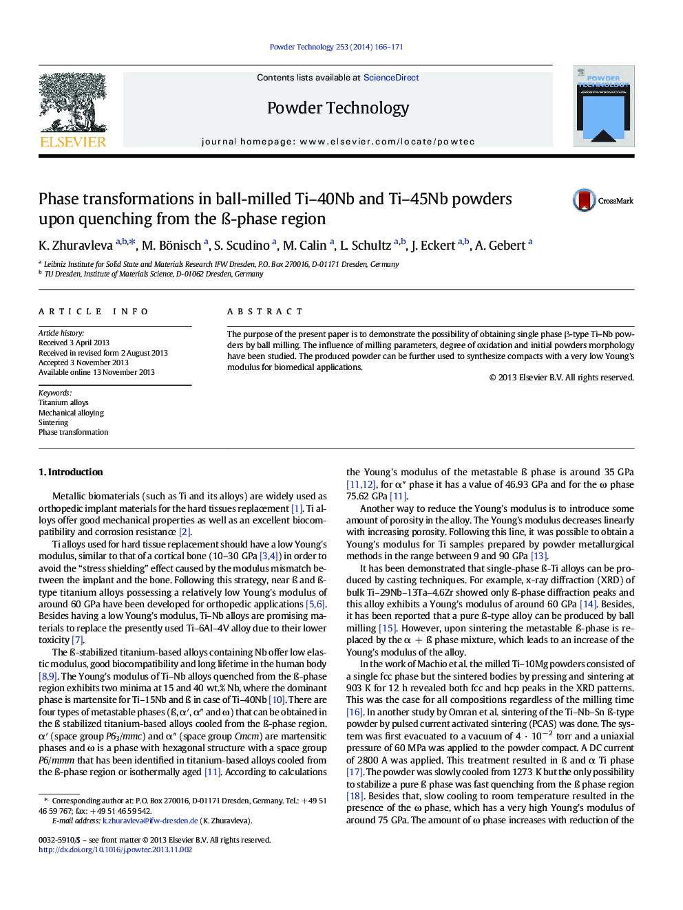 Phase transformations in ball-milled Ti–40Nb and Ti–45Nb powders upon quenching from the ß-phase region