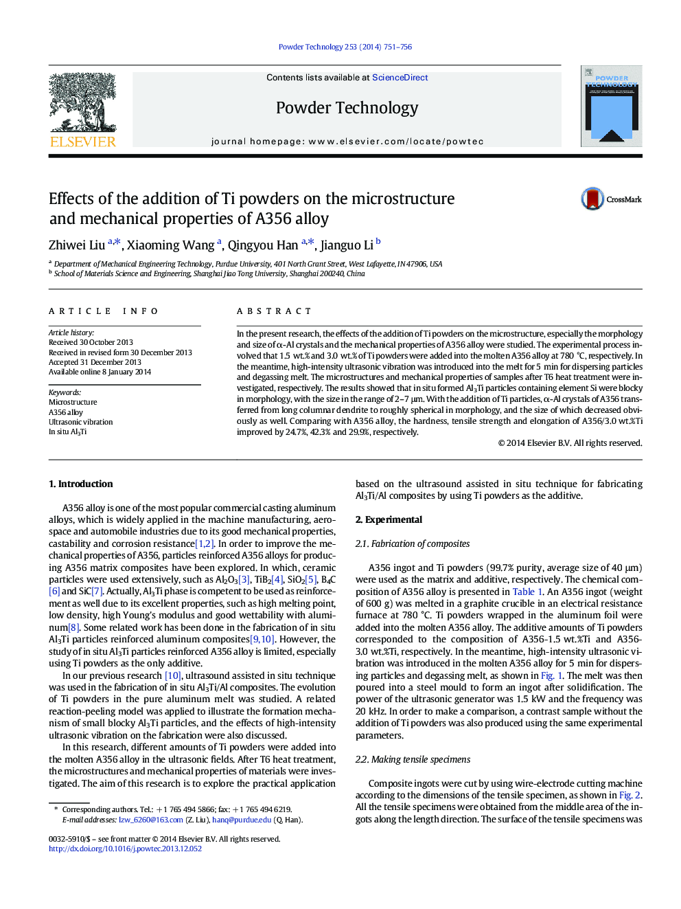 Effects of the addition of Ti powders on the microstructure and mechanical properties of A356 alloy