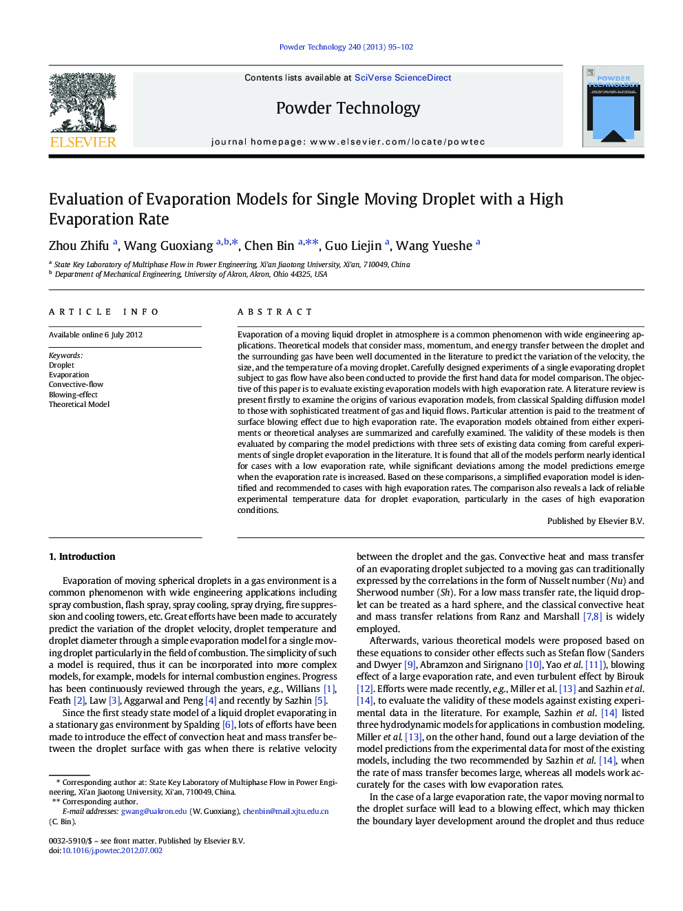 Evaluation of Evaporation Models for Single Moving Droplet with a High Evaporation Rate