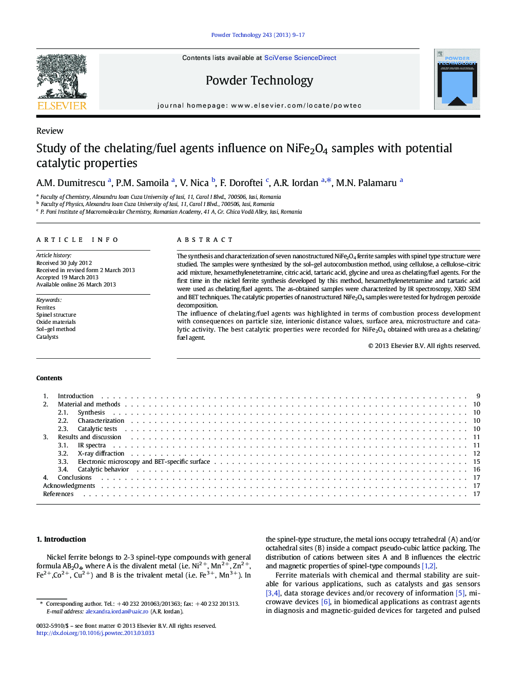 Study of the chelating/fuel agents influence on NiFe2O4 samples with potential catalytic properties